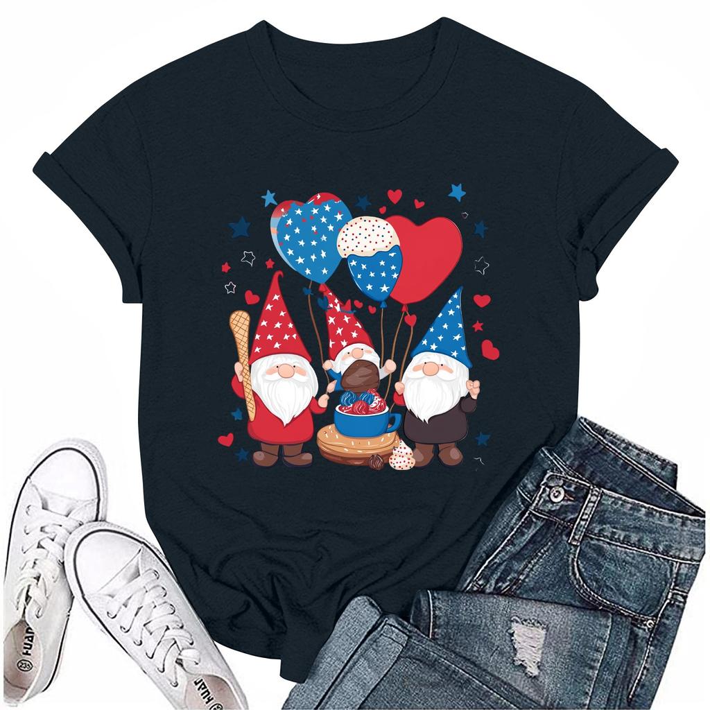 Dámské ležérní tričko s krátkým rukávem a potiskem ke Dni nezávislosti s kulatým výstřihem