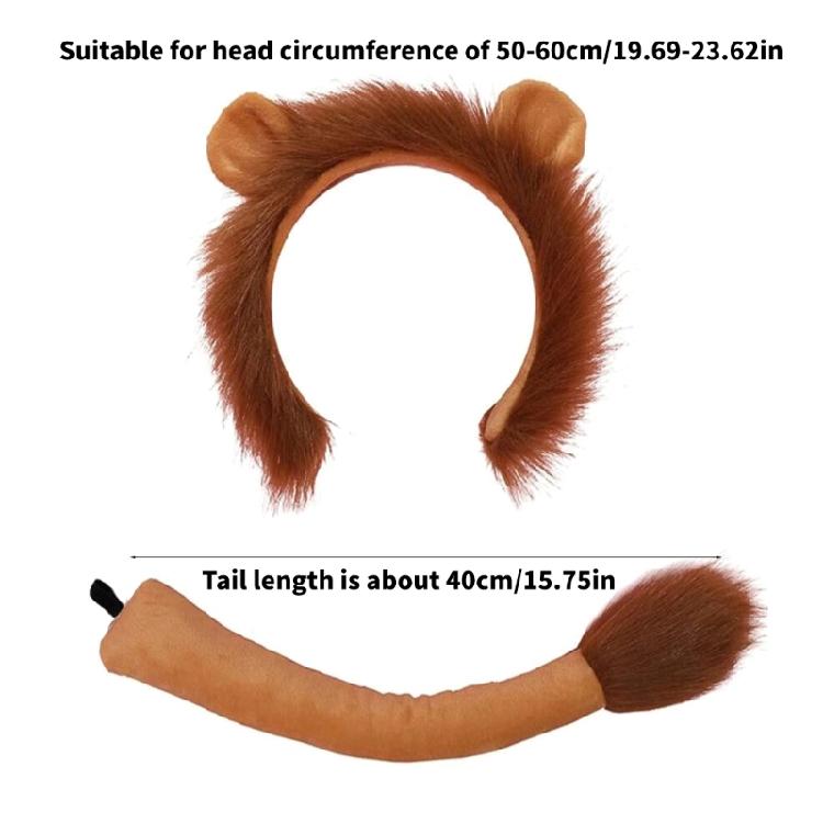 2Pcs Animal Lions Costume Set with Lions Ears Headband Lions Tail Accessories for Halloween Fancy Dress Party Props