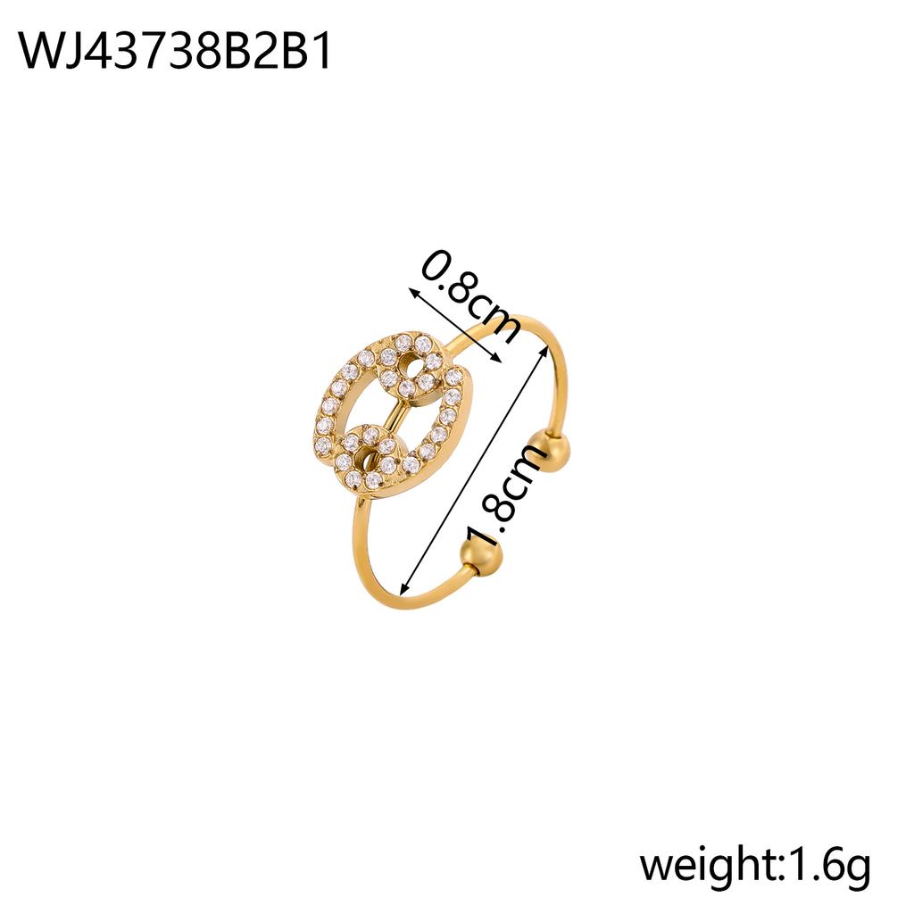 CARLIDANA Vintage Letter Heart Adjustable Gold Plated Stainless Steel 12 Zodiac Sign Zircon Letter Open Ring Jewelry Women