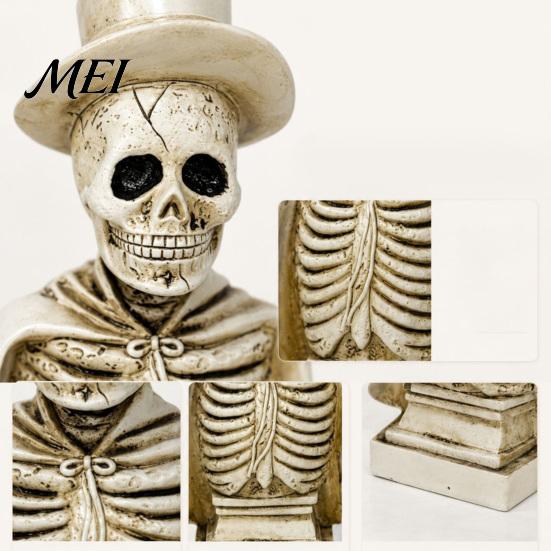 Halloween Tabletop Decoration for Party Gothic Skull Sculpture with Top Hat And Cape, Spooky Resin Prop Display Skeleton Figurine LED Light Home Decor