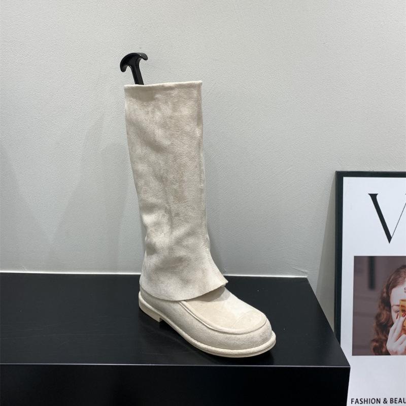 Khaki Pants Tube Boots Knight Boots Women's Boots 2025 Autumn and Winter Vintage Suede Skinny Boots Medium Boots