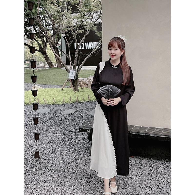 8 fat mm large size dress temperament national style splicing cheongsam long new Chinese style meat-covering and thin skirt