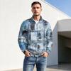 Men's Fall Winter Paneled Print Zip Neck Pullover with Stand Collar Casual Wrinkle- Athletic Top