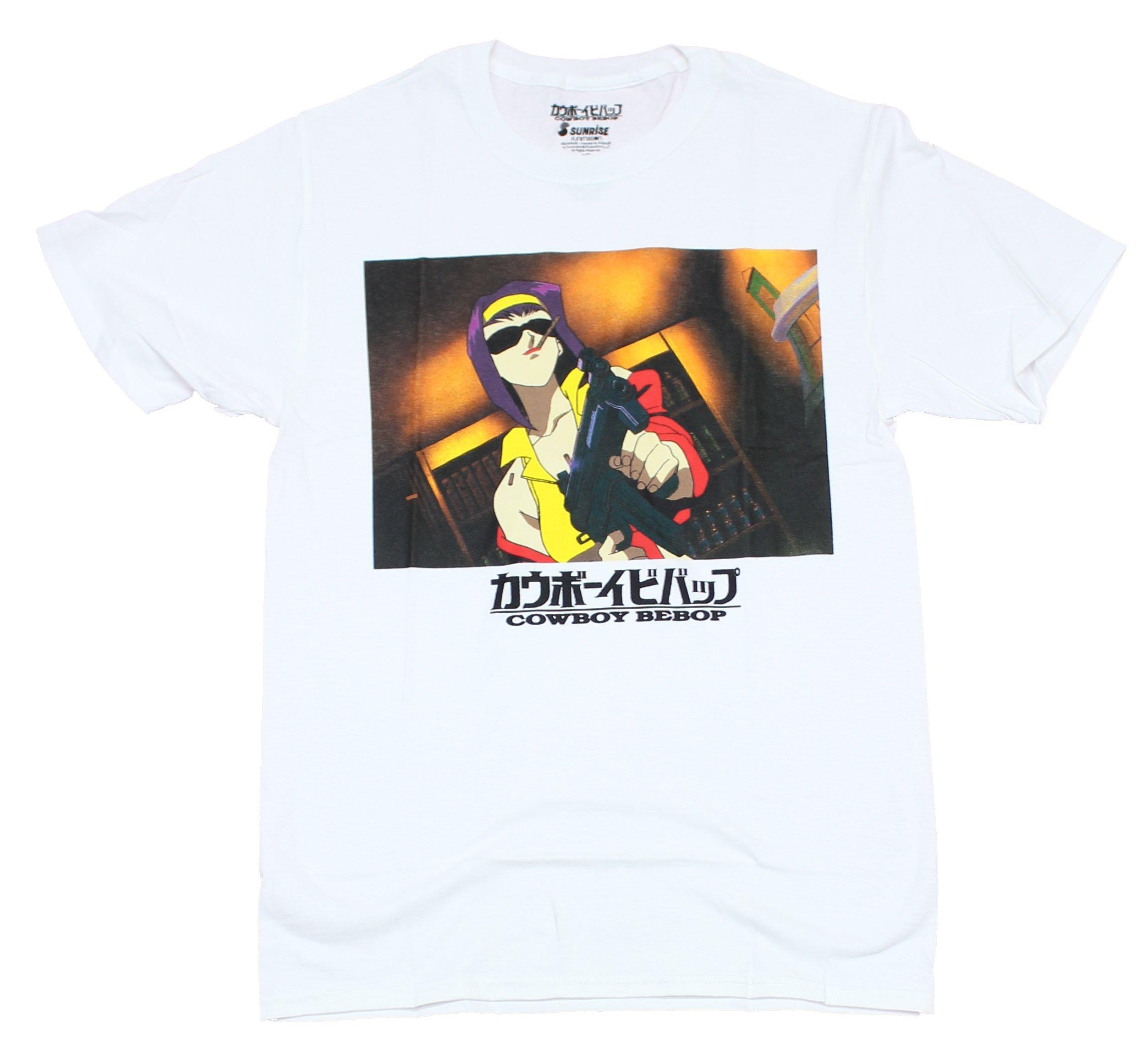 Cowboy Bebop Mens T-Shirt - Faye Valentine Armed & ready Image L