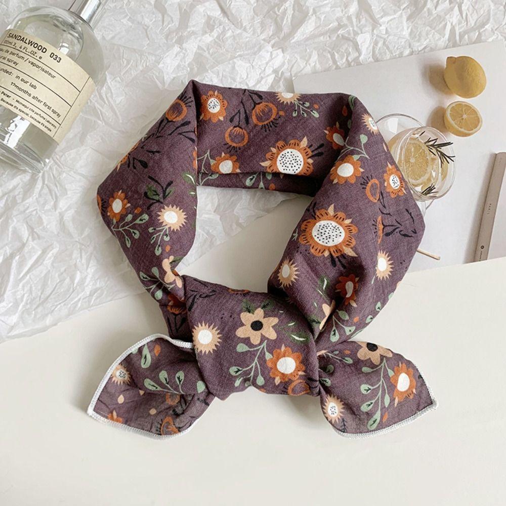 Hair Band Flower Print Scarves Sunscreen Headscarf Retro Small Square Scarf  Ladies