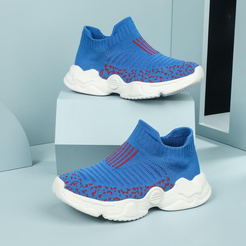 

Повседневная обувь для мальчиков Детская спортивная обувь на весну и лето Модная обувь-носки из летучего трикотажа Обувь на одной педали для детей старшего возраста и девочек 26 yards inner length 16.5cm синий