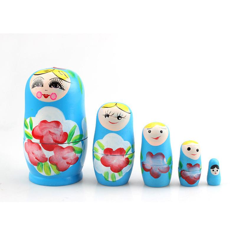 

1 набор пятислойная лакированная матрешка ручной росписи, деревянное ремесленное украшение, игрушка синий