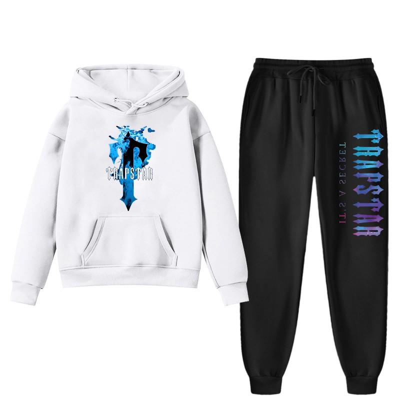 Womens Winter Casual Hooded Sweatshirt Pants Set With Print Loose Fit Streetwear
