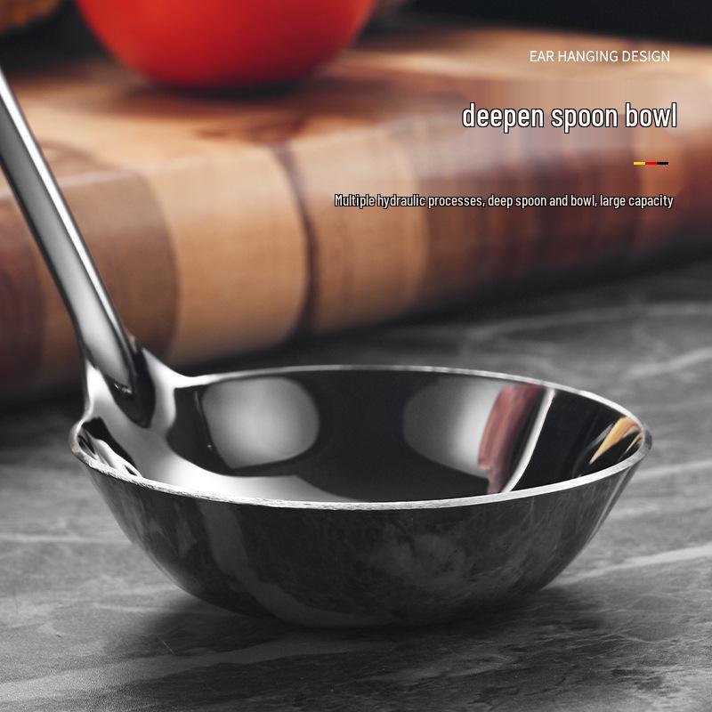 304 Stainless Steel Flat-Bottom Hot Pot Ladle with Extended Handle and Deep-Bottom Strainer Spoon