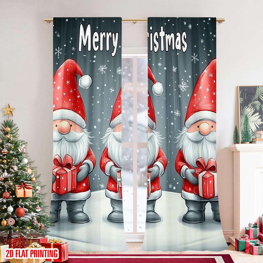 Set Of 2 Flat Printing Merry Christmas Scene Curtains Midget Polyester Without Electricity Family Curtain Machine Washable