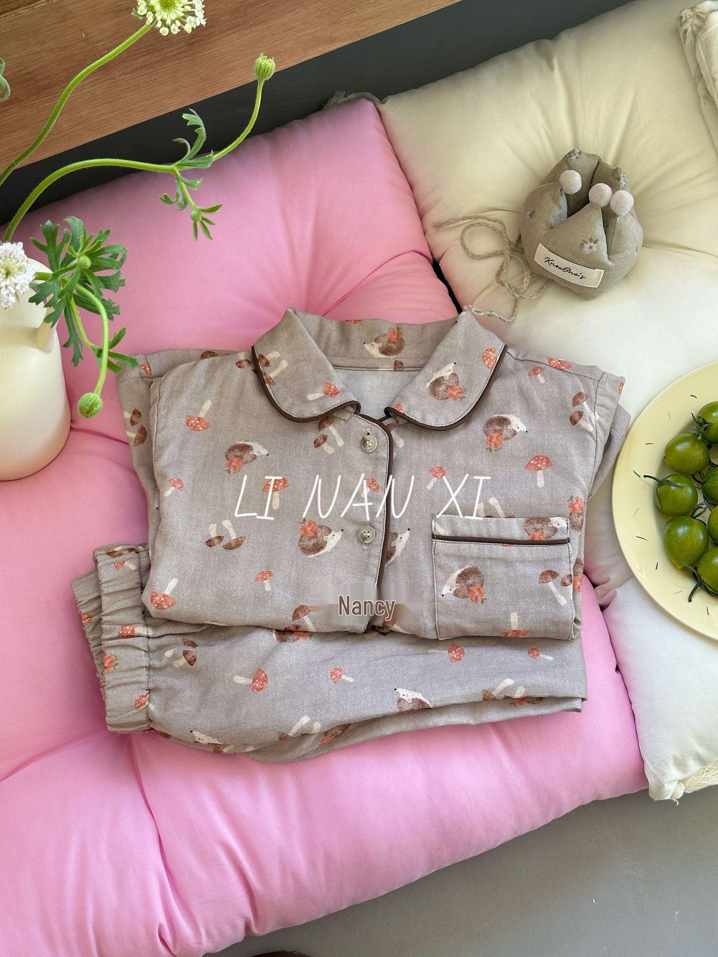 Мужская и женская мультяшная двухслойная марлевая пижама - Осенняя коллекция (85006) 100 cm