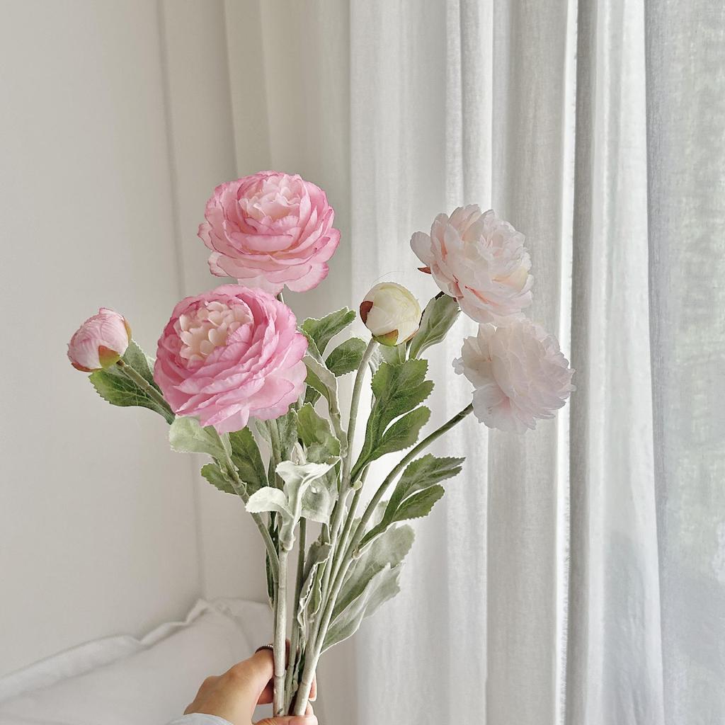 3-Head Flocked Lotus & Peony Faux Flower for Home Décor - Trendy Window Decoration Style Inspired by TikTok and Xiaohongshu