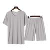 Men's Ice Silk Short Sleeve Pajama Set with Round Neck, Ribbed Shorts, and Versatile T-shirt for Indoors and Outdoors