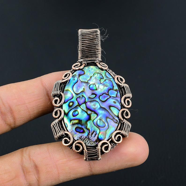 Abalone Shell Pendant Copper Wire Wrapped Pendant Abalone Gemstone Handmade Pendant Necklace Anniversary Gift Abalone Jewelry Copper Jewelry
