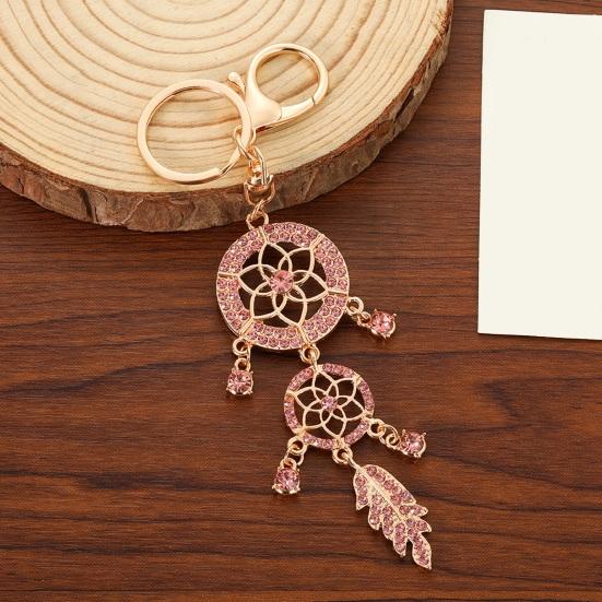Keychain Pendant Rhinestones Inlaid Dream Catcher Design Key Chain with Lobster Clasp Bag Charm Backpack Accessory