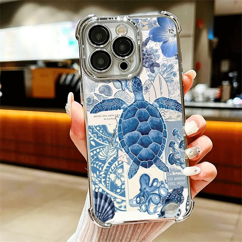 Sea Turtle Art Aesthetics Soft Phone Case For iPhone 15 16 17 Air 14 Pro Max 16E Plus 13 12 Mini Plating Anti-Fall Fundas