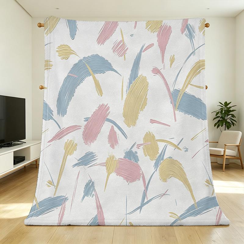 Abstract Art Plush Flannel Blanket - Soft Warm Single Bedroom Throw, Cozy Decorative Blanket for Christmas & Halloween, Relaxing Home Use