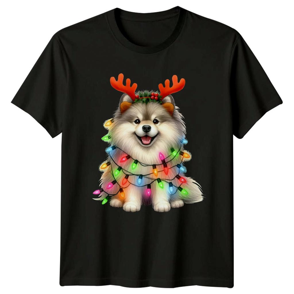 Christmas Dog Lights Reindeer Antlers Holiday Unisexs TShirt Unisexs Tee Graphic