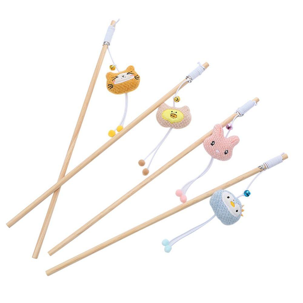 Animal Shape Cat-teasing Stick Wooden Pole Interactive Stick Cute Pet Supplies  Cat