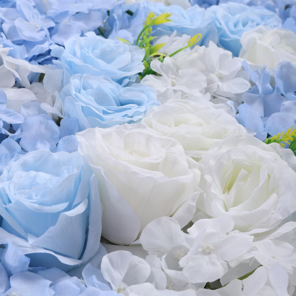 4 Pcs Blue White Artificial Flower Wall Panel Silk Hydrangea Rose Backdrop for Wedding Home Party Decor DIY Photo Background