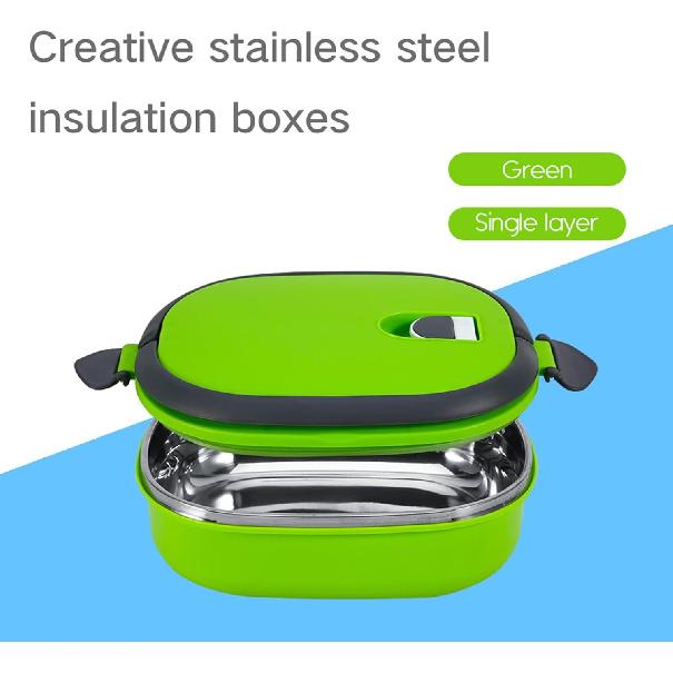 ZJchao Thermal Lunch Box for Hot Food, Creative Stainless Steel Insulated Lunch Box Green Lunch Box, Food (Single Layer)