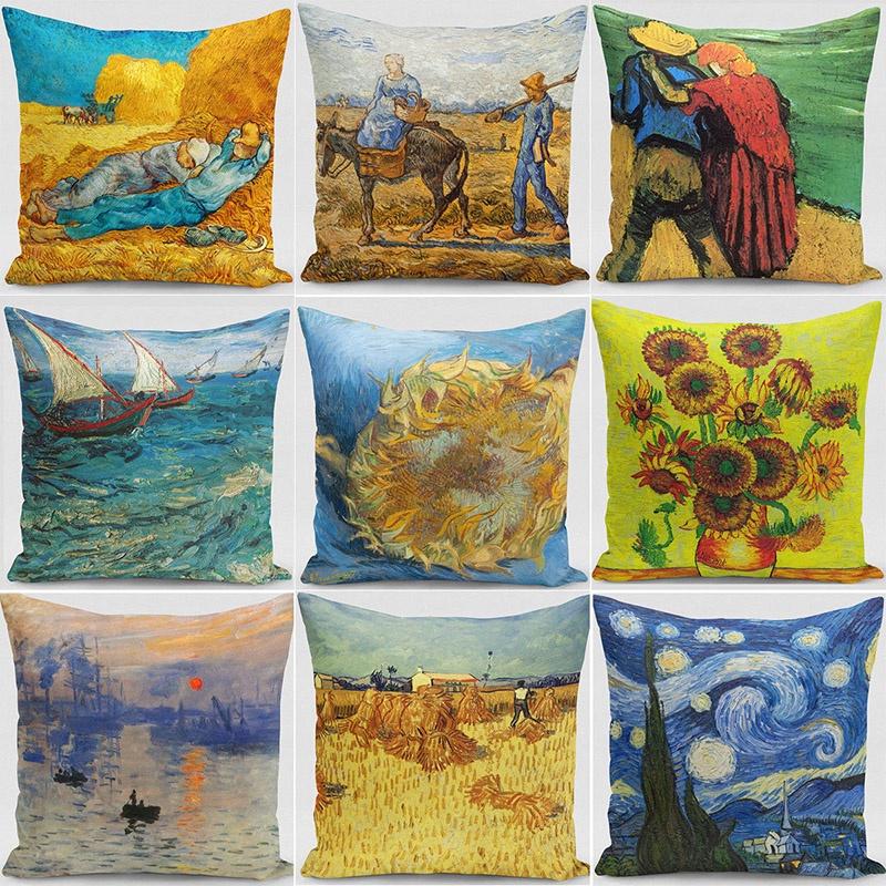 Luxurious Vincent Van Gogh Oil Painting Cotton Linen Pillow Case Sofa Cushion Cover