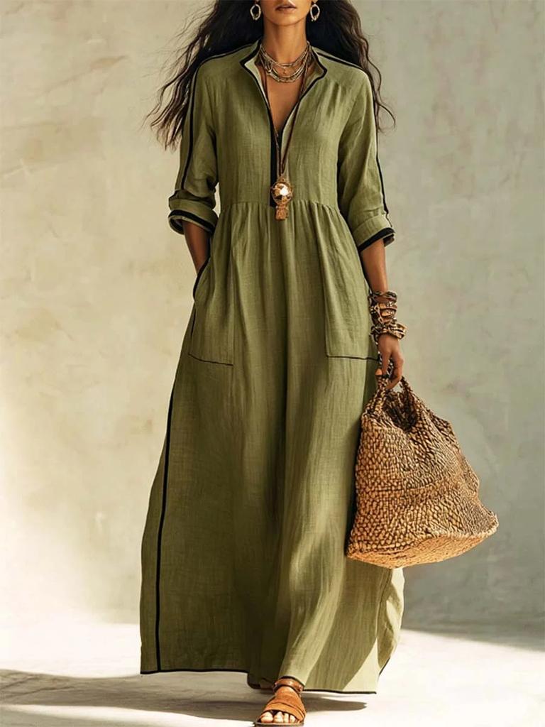Europe, America spring and summer new solid color casual women's clothing loose and comfortable fashion button cardigan dress