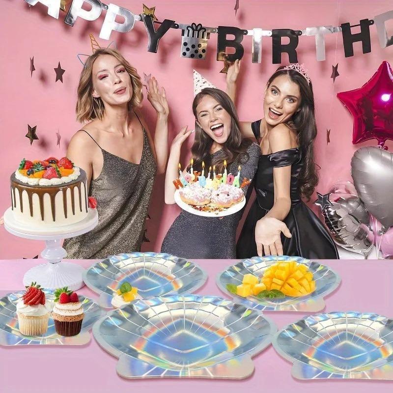 10Pcs New Laser Colored Shell Disposable Paper Tray Birthday Party Decoration Supplies Irregular Paper Tray Tableware Wholesale