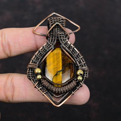 Tigerauge Anhänger Kupferdraht umwickelter Anhänger Fantastischer Edelsteinanhänger Kupferschmuck Handgefertigter Anhänger Tigerauge Schmuck Geschenk für Mutter