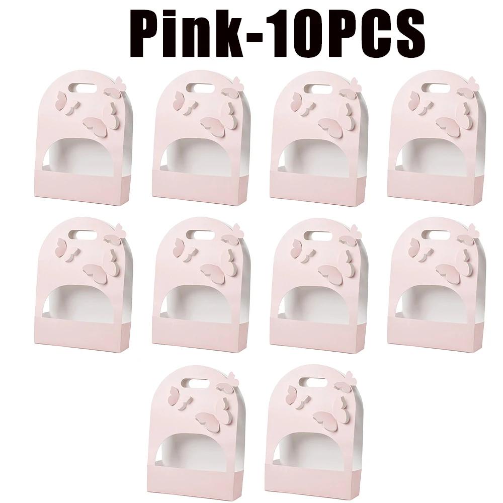 Portable Wedding Favour Boxes 3d Butterfly Carrier Bag Pink Floral Arrangement Gift Paper Package Flower Bouquet Bags