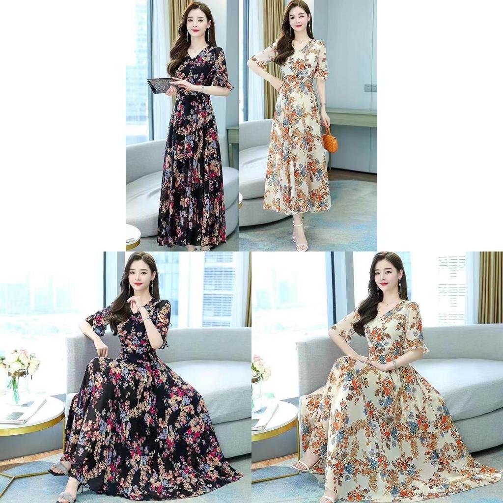 Summer Floral Dress With Polyester Fabric And High Waist For Women