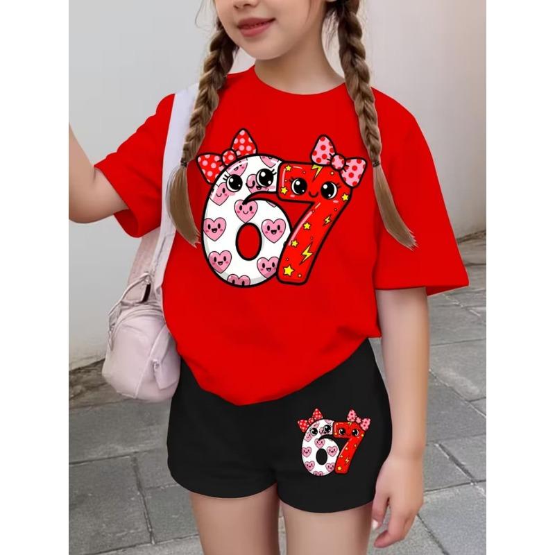 Conjunto de 2 piezas de Verano para Niños, Casual Deportivo de Tendencia, Estampado de Patrón 3D, Camiseta de Cuello Redondo y Pantalones Cortos