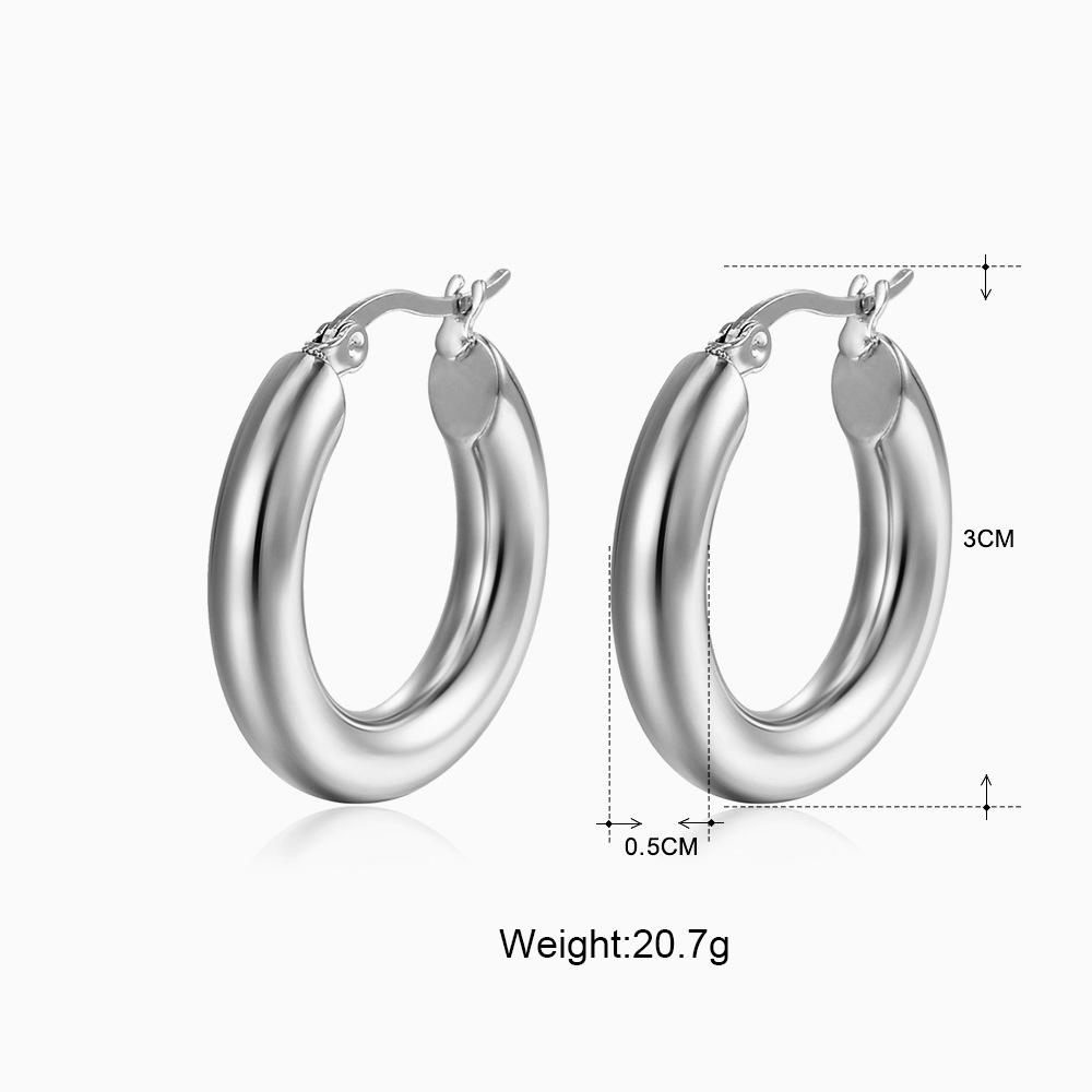 5mm Thick Round Stainless Steel Hoop Earrings for Women Classic Temperament Circle Ear Buckle Female Party Daily Jewelry
