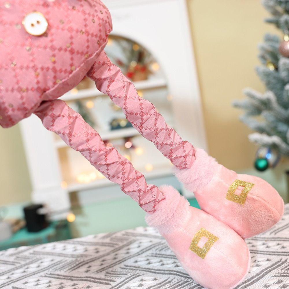 Pink Santa Claus Telescopic Doll Window Scene Christmas Decoration Xmas Ornament Knitted Elk Doll