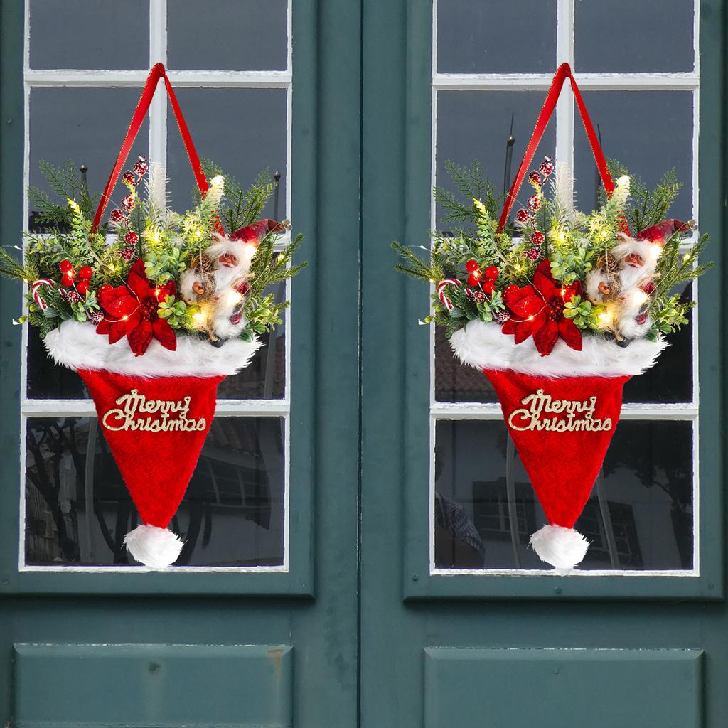 Christmas Artificial Pine Needles For Front Door Hat Pendant Santa Door Hanging Wreath Christmas Tree Decoration Xmas Ornaments