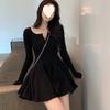 Pure Desire Black Long-sleeved Dress Women's Autumn New Sexy Temperament Waist Skirt Autumn and Winter