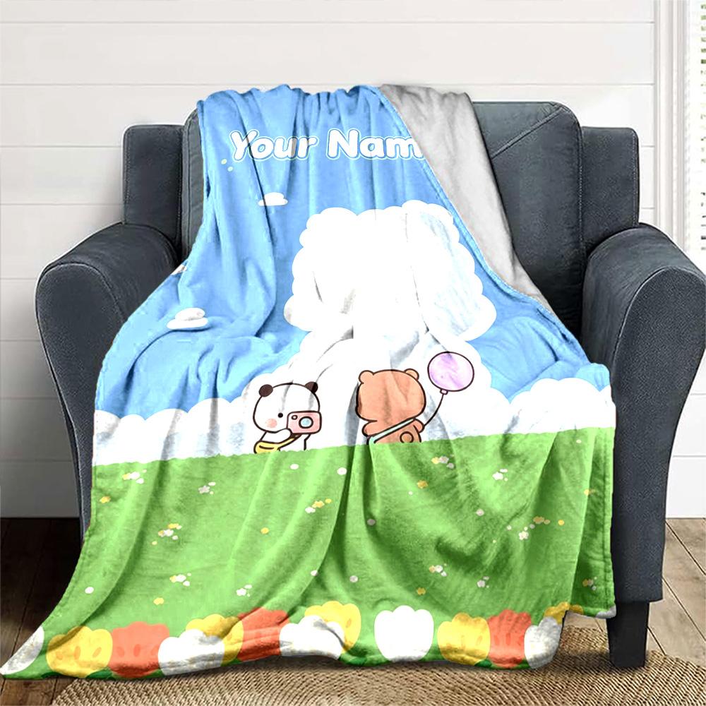 Name Custom Bubu Y Dudu Cartoon Print Flannel Blanket High Quality Warm Comfortable Cover for All Seasons Perfect for Gifts Home Decor