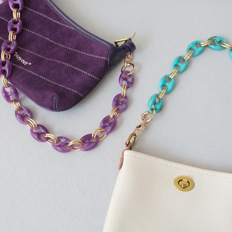 New Fashion Woman Bag Accessory Parts Leopard Candy Red Blue Acrylic Resin Metal Chain Strap Women Shoulder Crossbody Long Chain