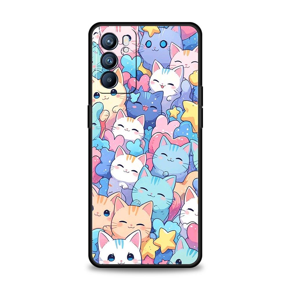 Colorful Cat Design Phone Case For Oppo A17 A31 A54 A57 A78 A79 A98 Find X5 X6 Reno 6 7 8 10 11 12 13 F Pro 5G Soft TPU Cover