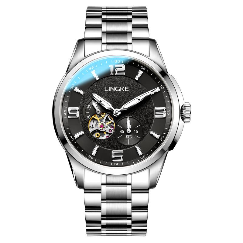 

Мужские автоматические механические часы Lingke - Полый дизайн, Водонепроницаемые, Люминесцентные, Браслет из нержавеющей стали