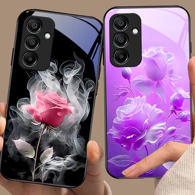 Weißer Rauch Rote Rose Für Samsung Galaxy A15 5G 54 4G 51 50 24 35 90 71 12 51 53 52S 80 22 34 Schwarze Handyhülle aus gehärtetem Glas