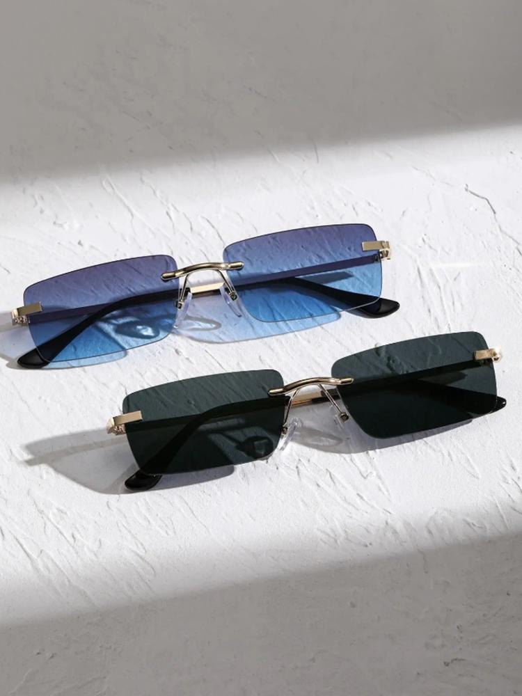 1/2Pcs Unisex Metal Square Frame Fashio Rimless Sunglasses For Outdoor Beach Party