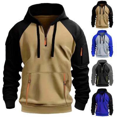 Men's Colorblock Sweatshirt Hoodie Zipper Arm Pocket Cardigan Men's Sports Large Size Casual Hoodie