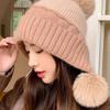 Knitted Woolen Knitted Cap Windproof Ear Protection Hat Simple Plush Beanie Hat  Ladies