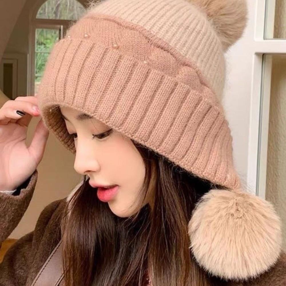 Knitted Woolen Knitted Cap Windproof Ear Protection Hat Simple Plush Beanie Hat Ladies