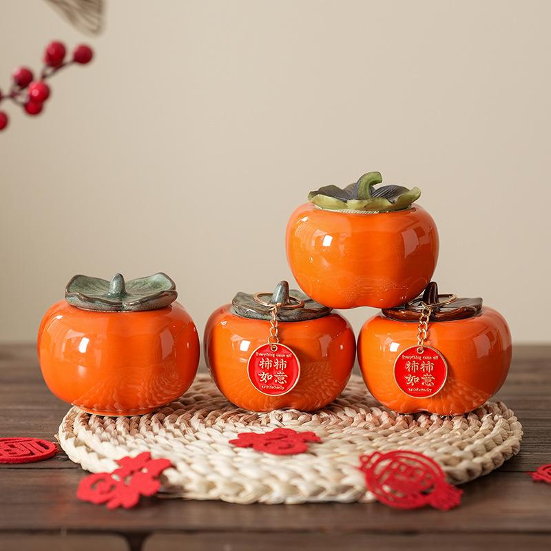 Persimmon tea can ceramic seal Ruyixi candy can packaging box small creative jar wedding gift
