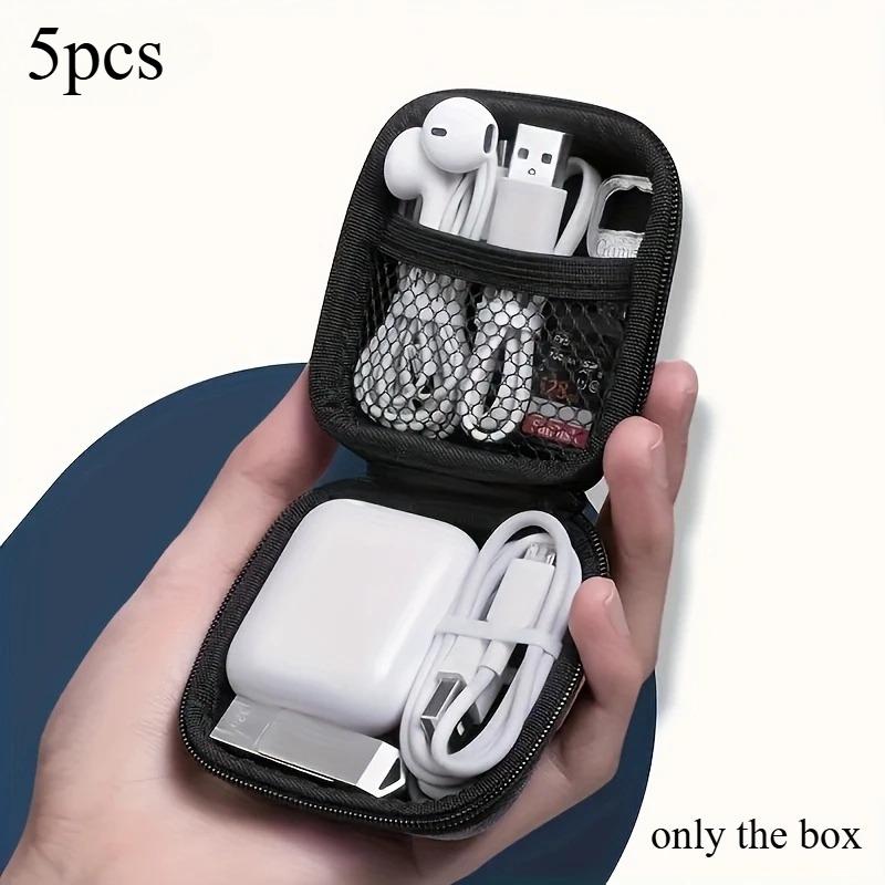 

5pcs Portable Headphone Case Electronic Accessories Storage Box Durable Charging Cables and USB Gadgets Secure Zipper Closure