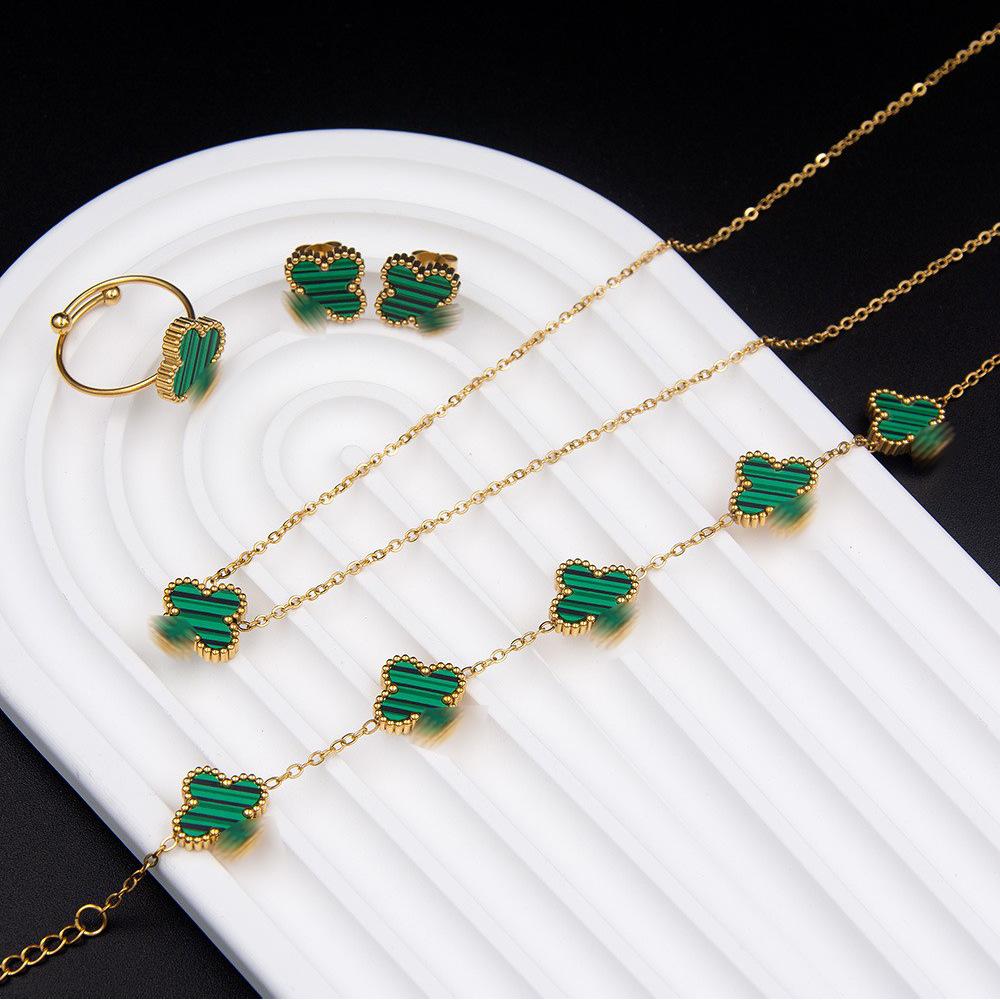 Luxury High-end Jewelry 18K gold Plated Stainless Steel Four-leaf Clover Necklace Bracelet Set Fashion
