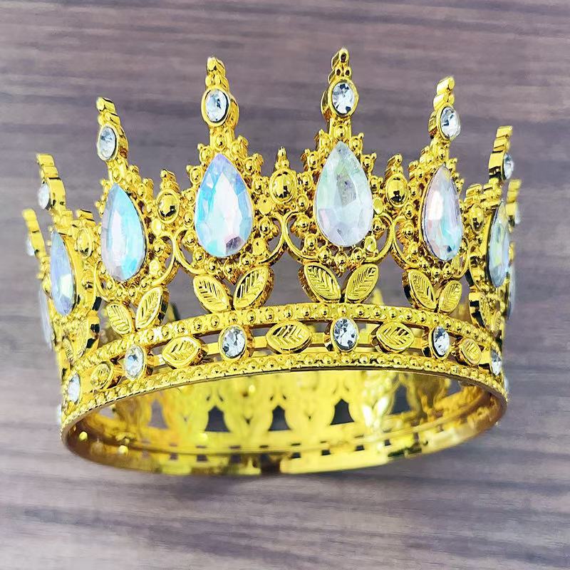 European and American Baroque Plastic Teardrop Crown Headwear for Brides Wedding Photography Accessories Full Round Coming of Age Ceremony Headwear