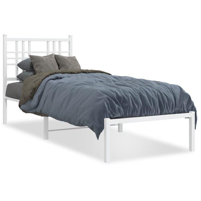 VidaXL Metal Bed Frames with Headboard, Single Bed with Slats and Legs, Indoor Bedroom Adult Bed, 376364